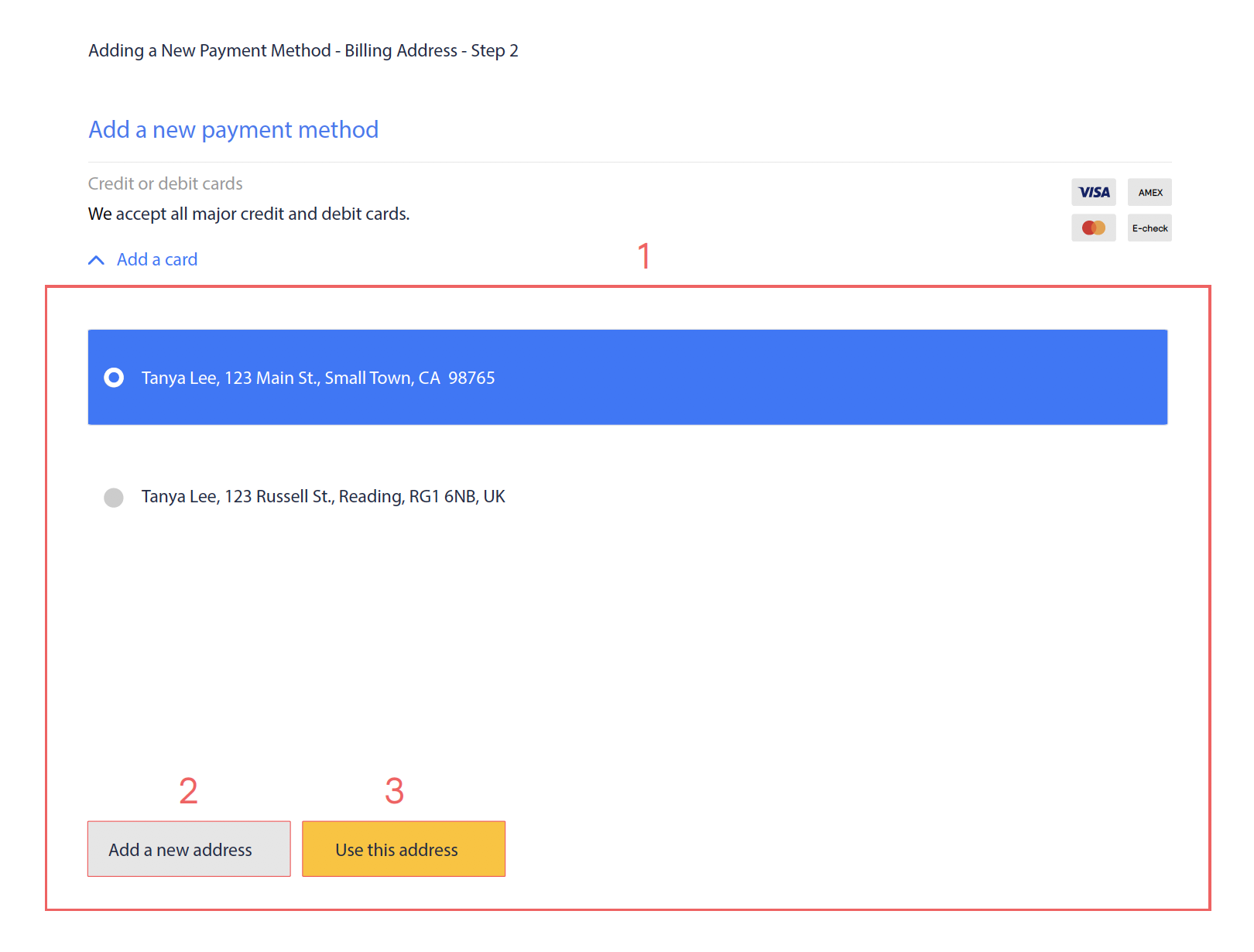 Add an address for a new payment method